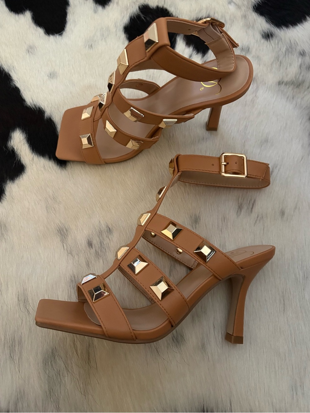 Women’s Tan Studded Strappy High Heel Sandals